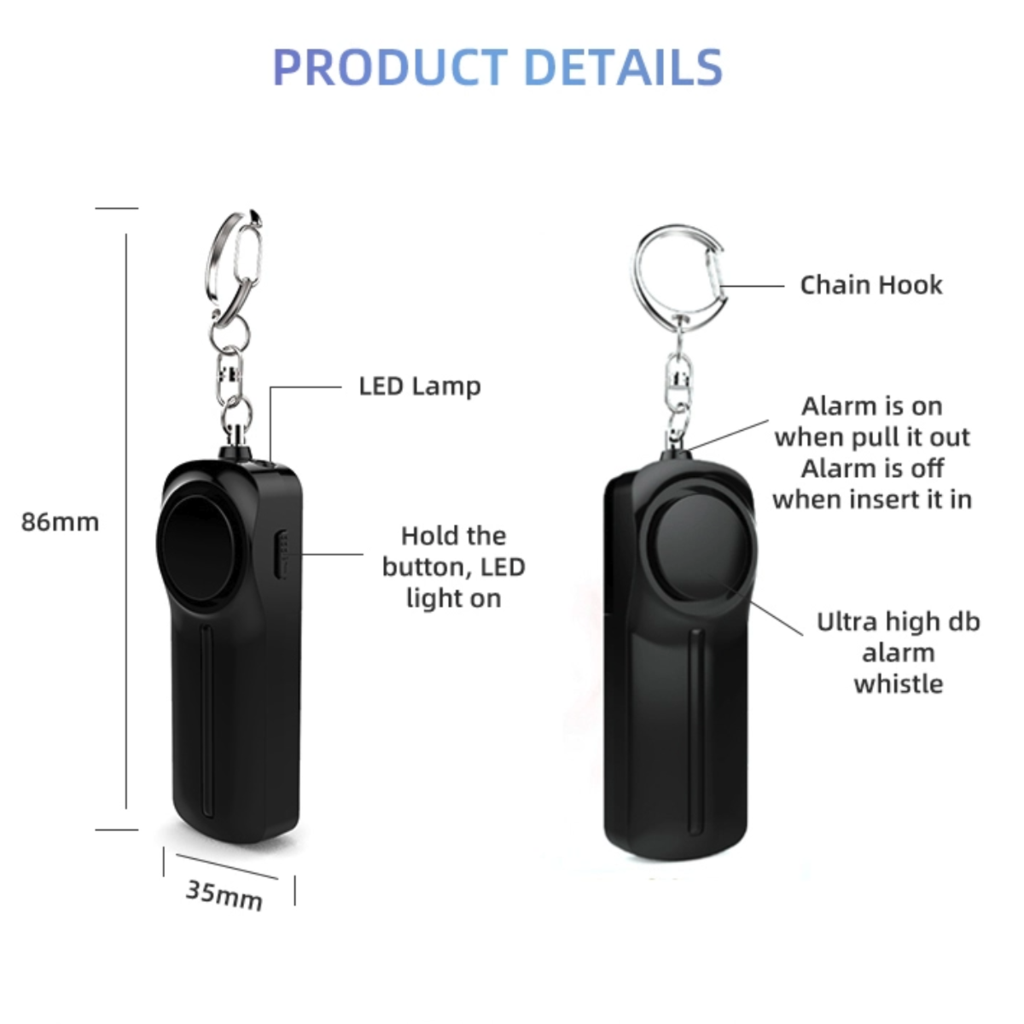 Self Defence Personal Alarm Keychain with LED Light Yellow Pandora