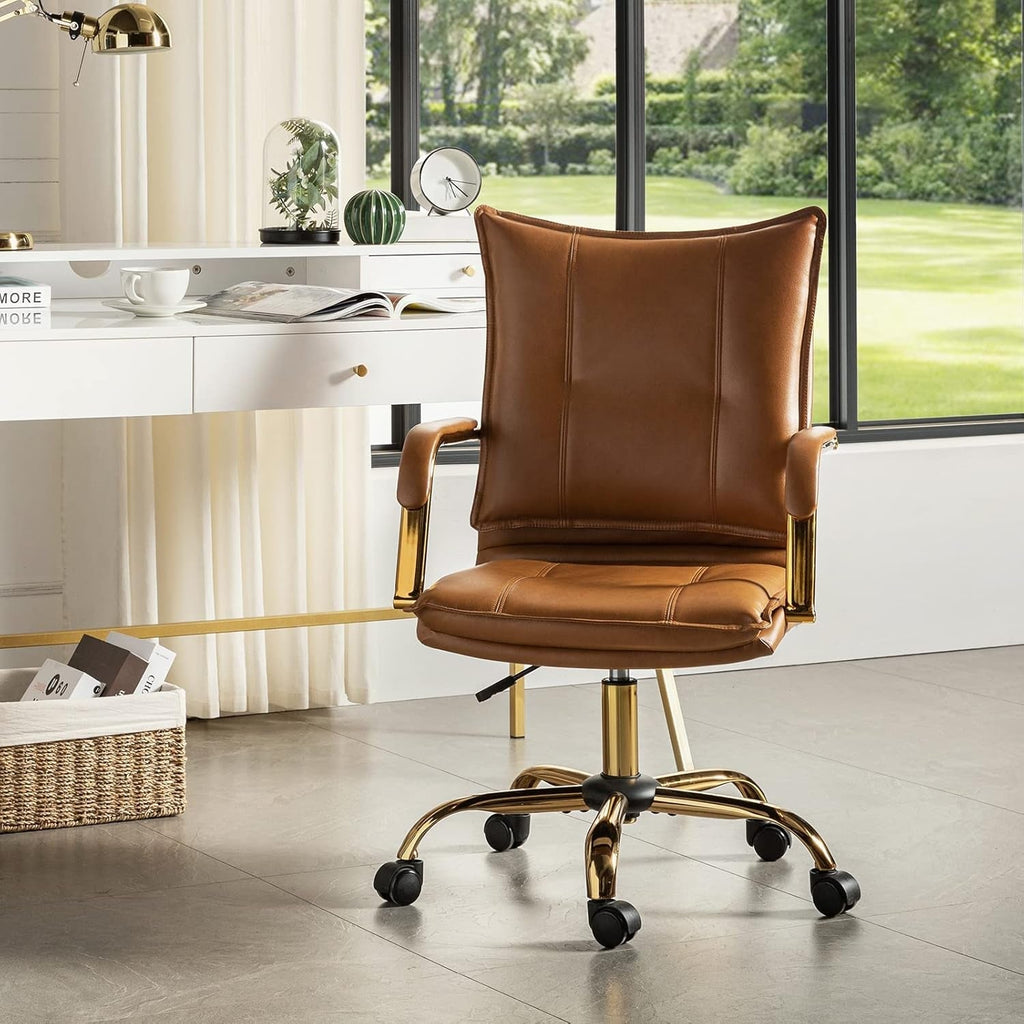 Faux Leather Home Office Desk Chair, Adjustable Swivel Computer Chair Peach Maple