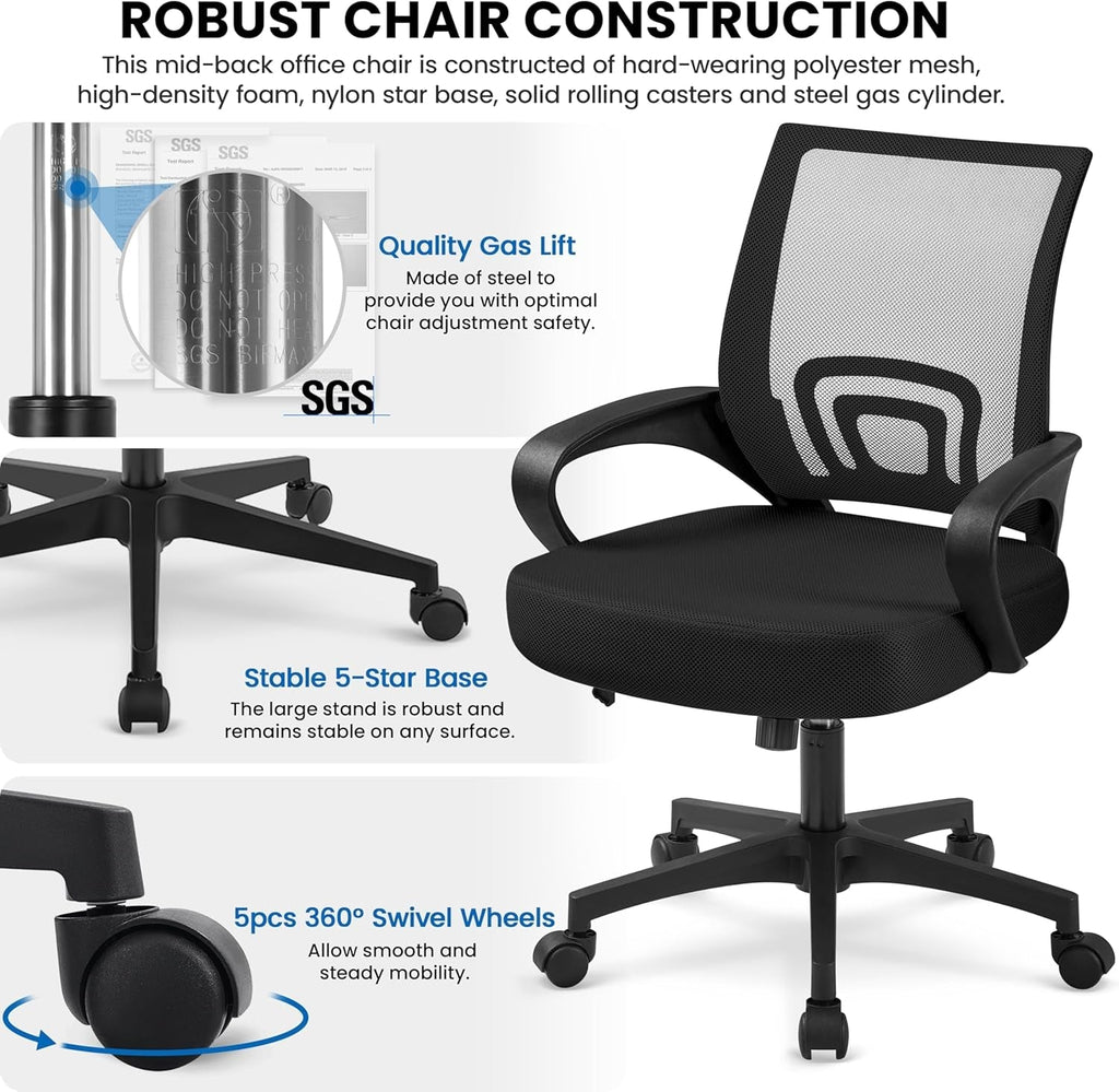 Office Chair Ergonomic Computer Chair Mid Back Adjustable Desk Chair Peach Maple