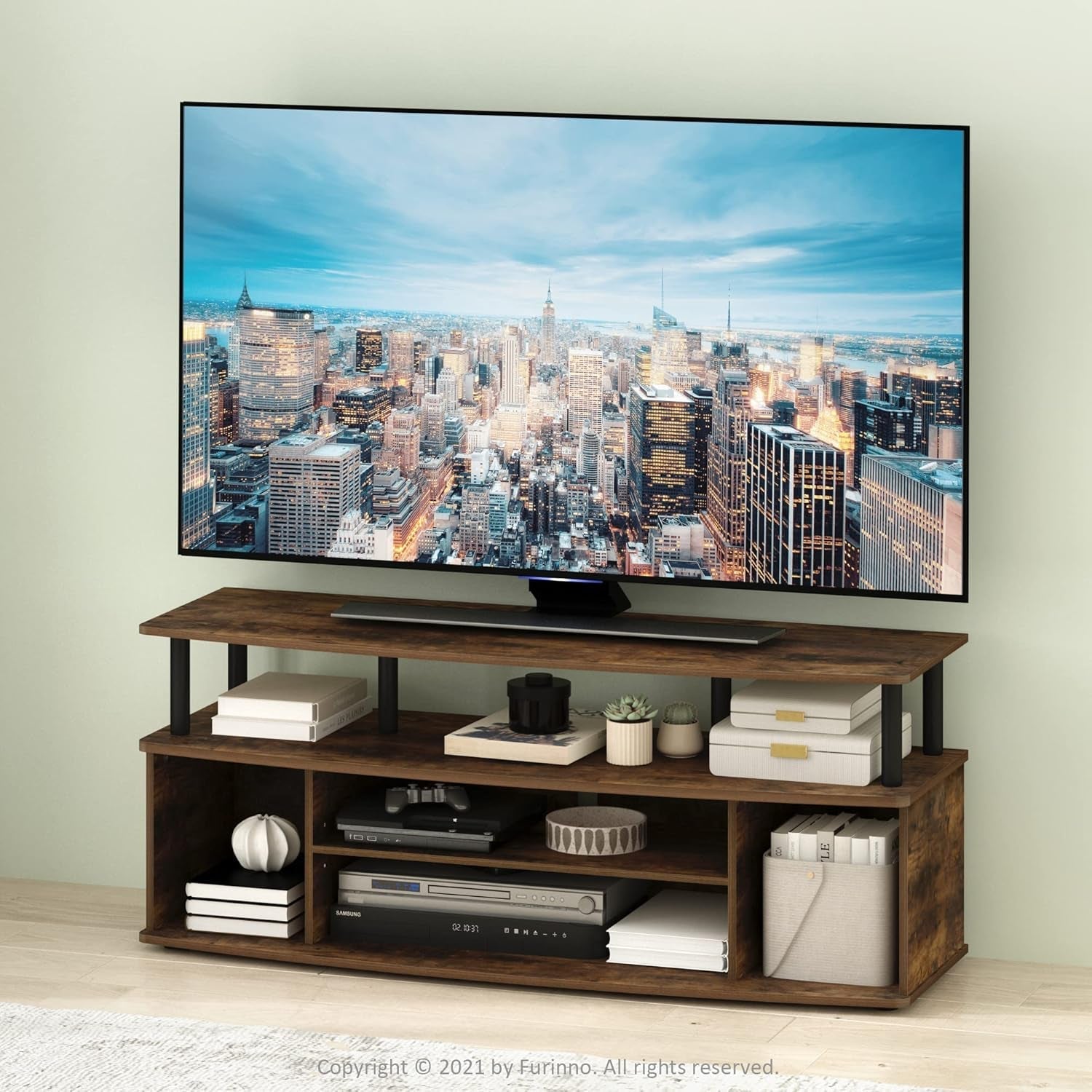Jaya Large Entertainment Center Stand Unit/Tv for up to 55 Inch, Amber Peach Maple