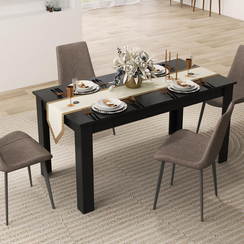 Wood Dining Table for 4-6 People, 63" Wood Rectangle Dinner Table, Peach Maple