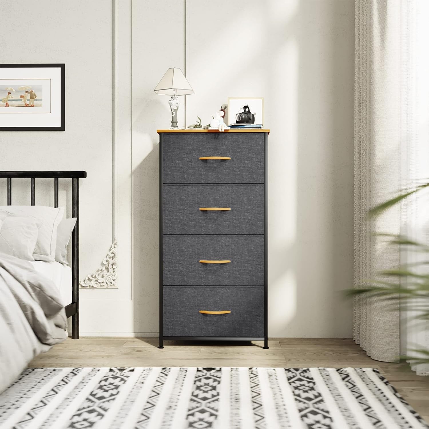 Dresser with 4 Drawers - Fabric Storage Tower, Organizer Unit for Peach Maple
