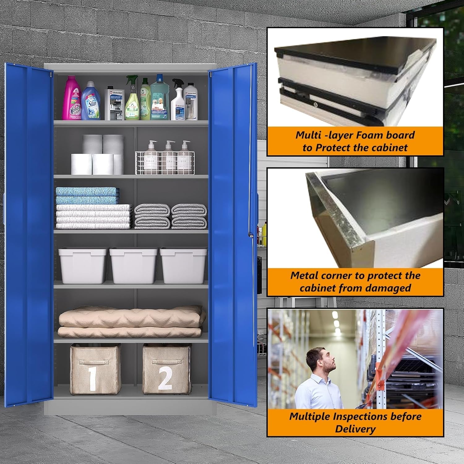Metal Garage Storage Cabinet with Lock, 71" Steel Lockable File Peach Maple