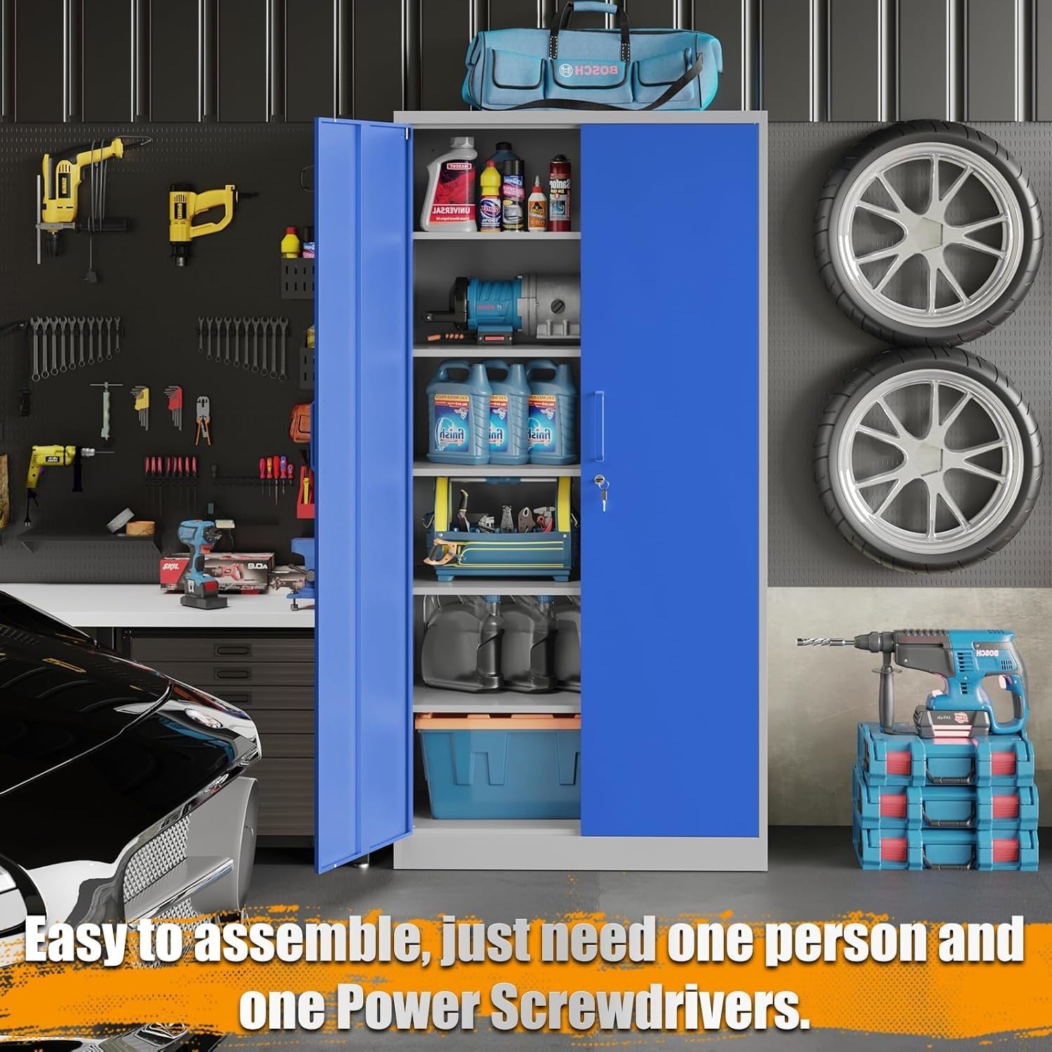 Metal Garage Storage Cabinet with Lock, 71" Steel Lockable File Peach Maple