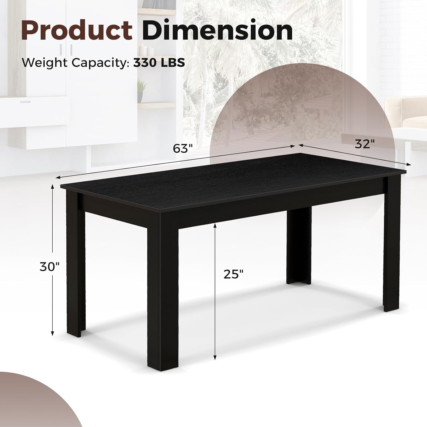 Wood Dining Table for 4-6 People, 63" Wood Rectangle Dinner Table, Peach Maple
