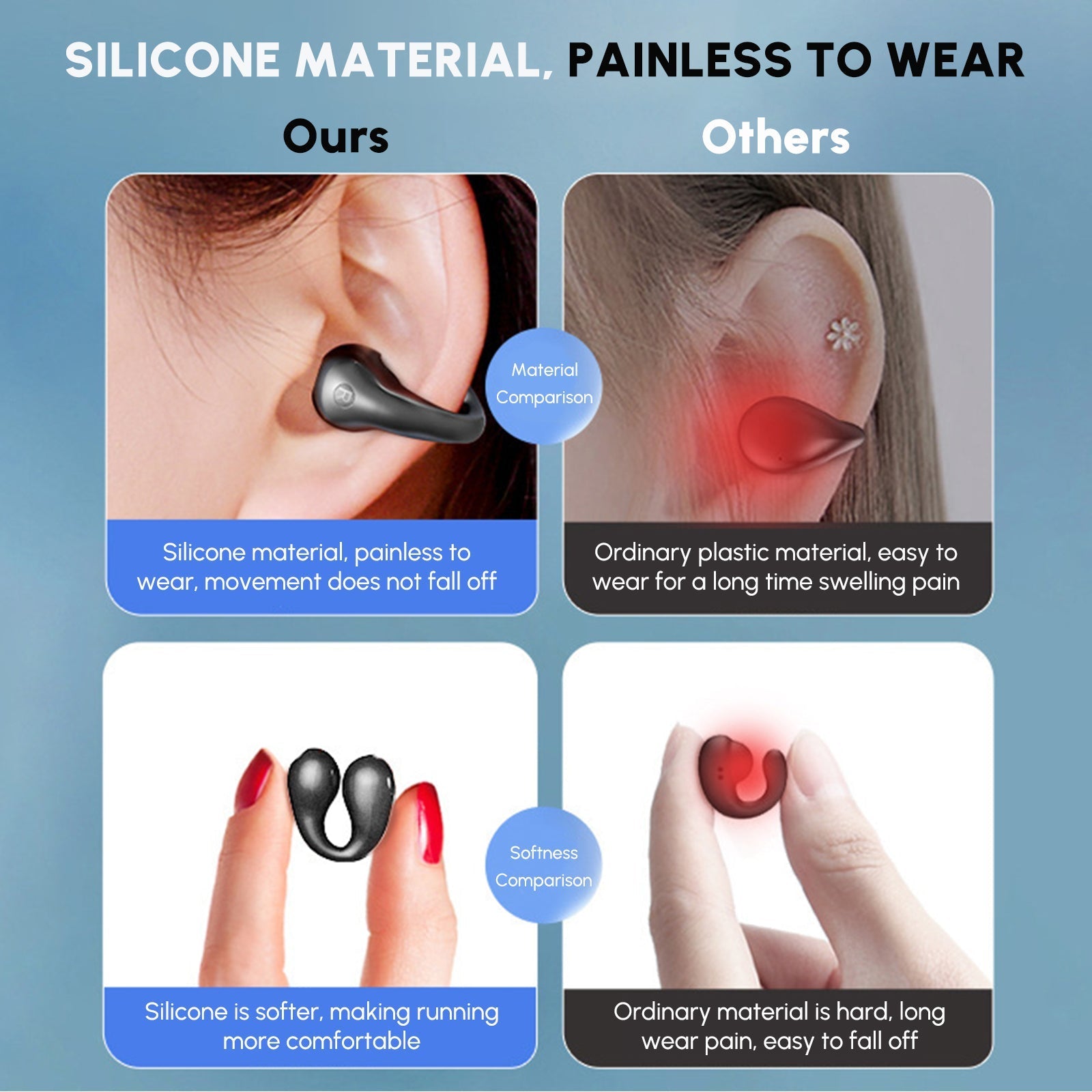 Ear-Clip Bluetooth 5.3 Stereo Earphones Waterproof Wireless Headphone Pink Iolaus