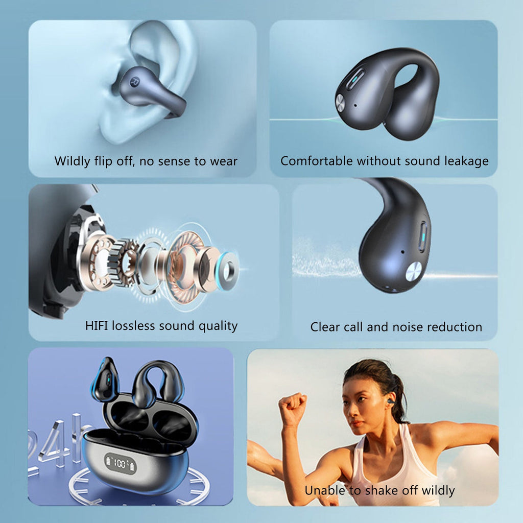 Ear-Clip Bluetooth 5.3 Stereo Earphones Waterproof Wireless Headphone Pink Iolaus