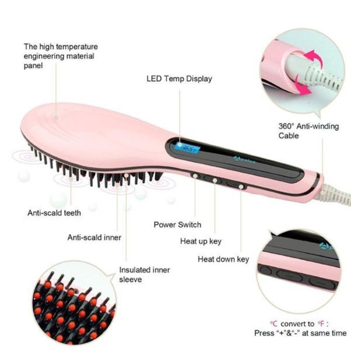 Electronic Hair Straightening Brush Yellow Pandora
