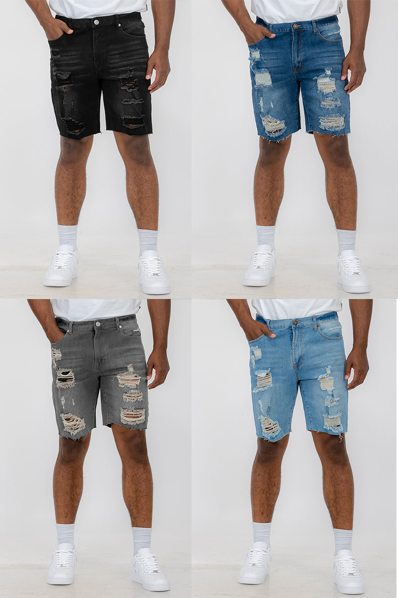 Washed Distressed Denim Shorts DSP1 Lime Milo